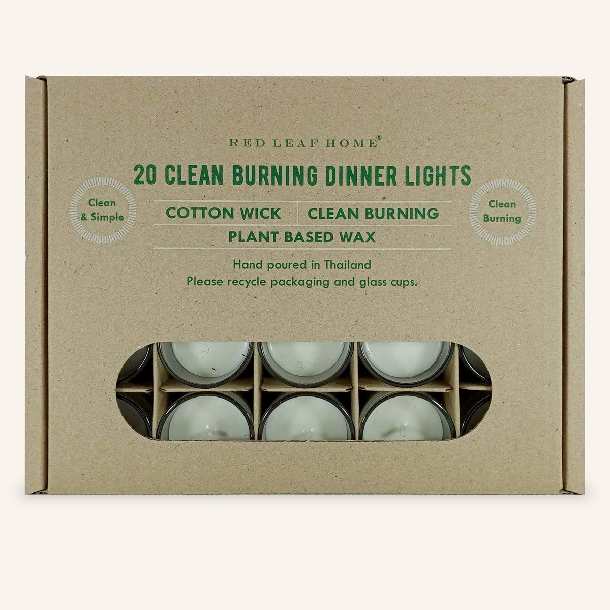 Clean Burning Candles 20 Dinner lights Red Leaf Home